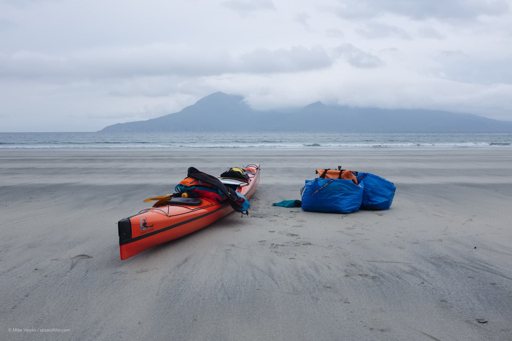 SKUK Quantum sea kayak on the beach at Traigh Chlithe, Isle of Eigg