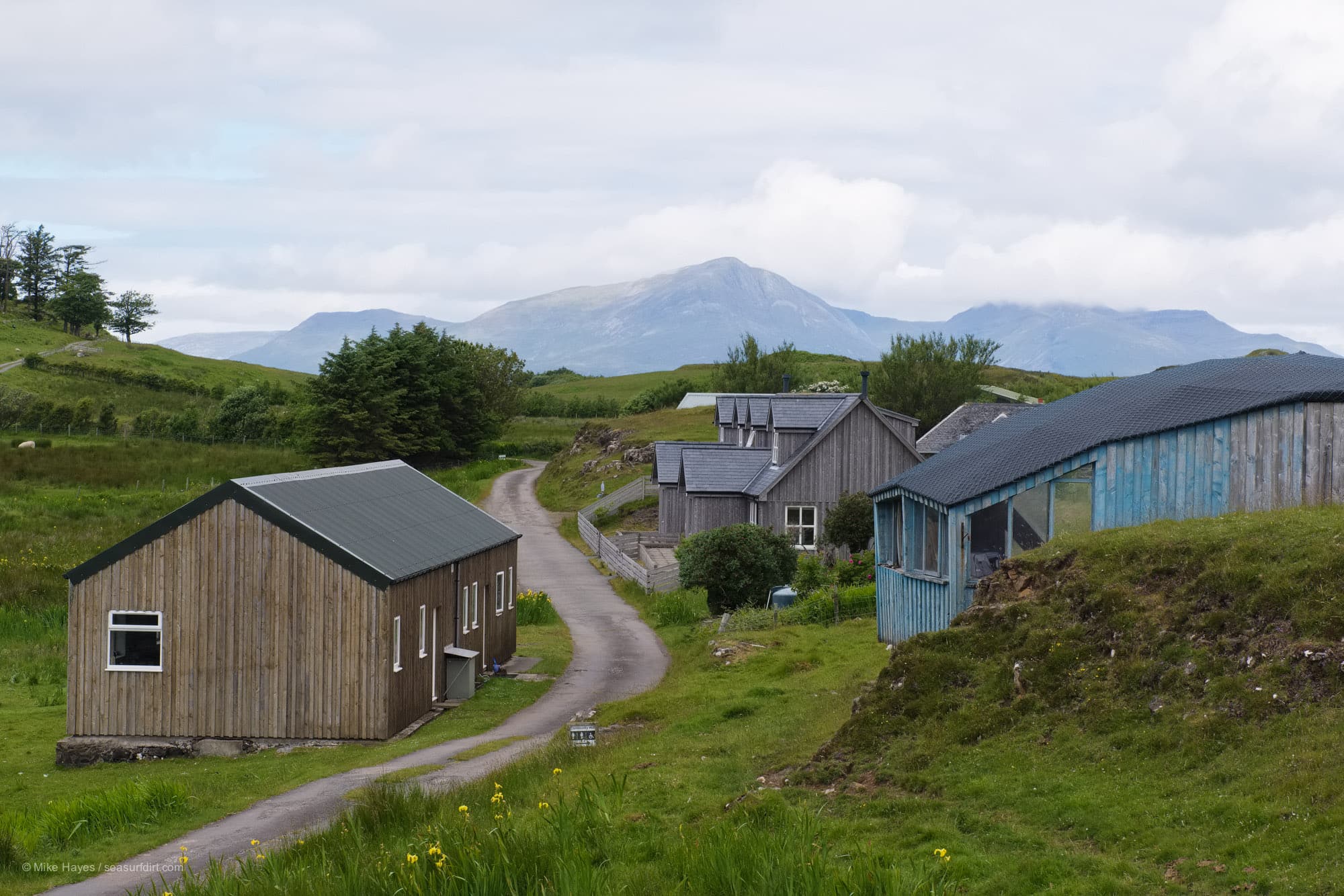 View of Port Mor, Isle of Muck, with the mountains of Rum in the background